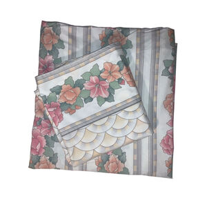 JCPenney Queen Floral Striped Percale Sheet Set White Pink